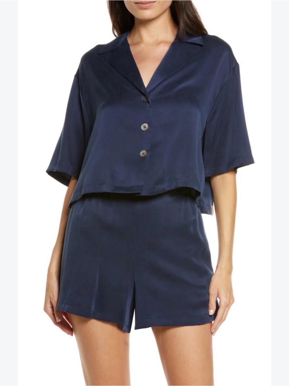 NWOT Lunya Washable Silk Button Up Short Pajama Set Blue Women's Size Medium